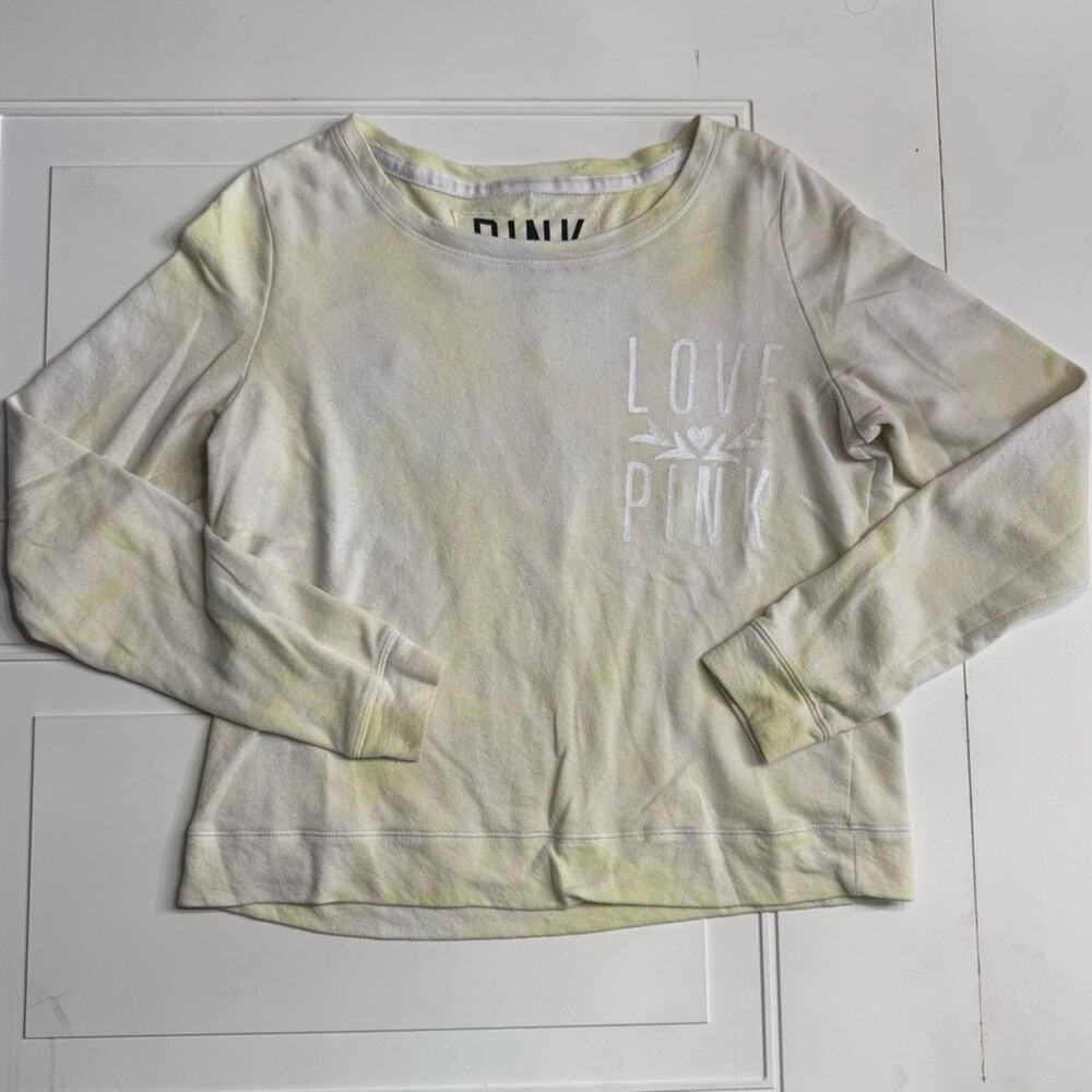 Victoria's Secret PINK Womens Sz M Oversized Yellow Tie Dye Love Pink Sweatshirt